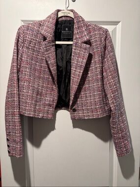 bagatelle Pink Multi Tweed Cropped Blazer Jacket